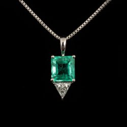 14kw princess cut emerald and trillion diamond pendant on chain, E=1.70 cttw., D=.20 cttw.-$3,300.00
